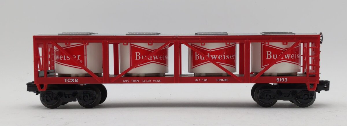 Lionel 6-9193 O Gauge Budweiser Vat Car with Red & White Vats #9193 LN/Box