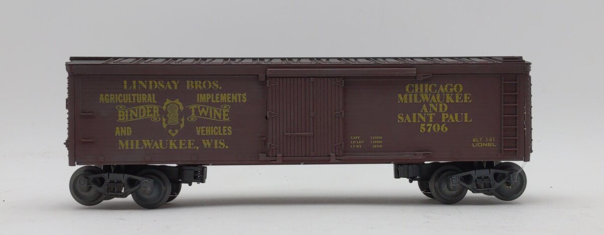 Lionel 6-5706 O Gauge MILW Lindsay Bros. Binder & Twine Reefer
