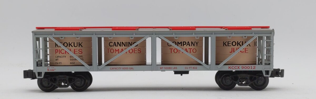 K-Line K-90012 O Gauge KCC Exclusive Keokuk Canning Company Vat Car LN/Box