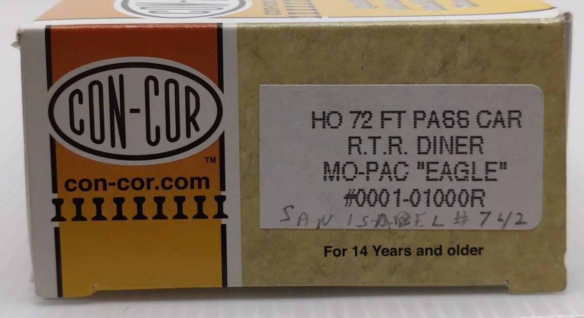 Con-Cor 0001-01000R HO Scale Mopac 'Eagle' 72 Ft Diner Passenger Car #742 EX/Box