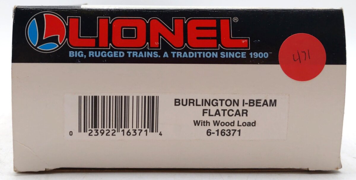 Lionel 6-16371 O Gauge Burlington Northern I-Beam Flat Car #16371 w/Wood Load NIB