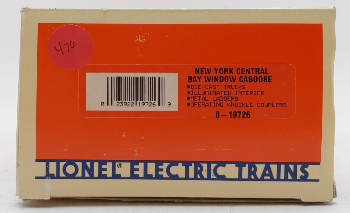 Lionel 6-19726 O Gauge New York Central Bay Window Caboose #19726 LN/Box