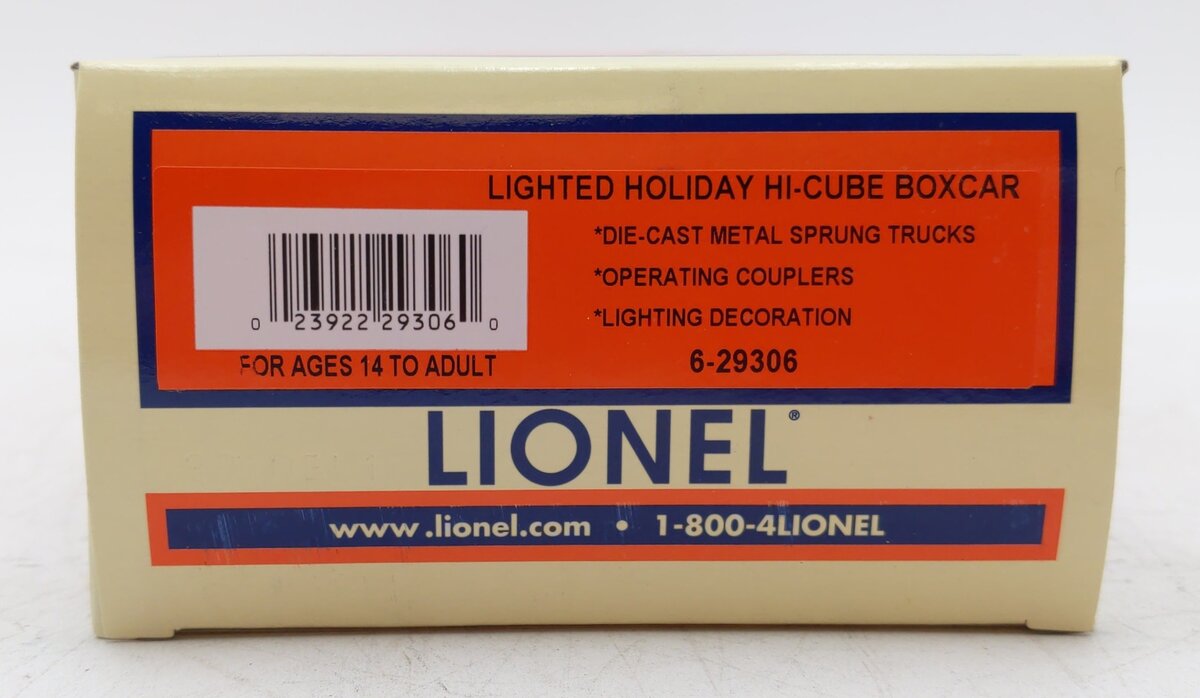 Lionel 6-29306 O Gauge PRR Lighted Holiday Hi-Cube Boxcar LN/Box