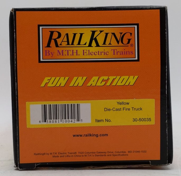MTH 30-50035 O Scale RailKing Yellow Die-Cast Fire Truck