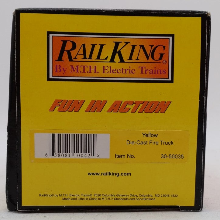 MTH 30-50035 O Scale RailKing Yellow Die-Cast Fire Truck