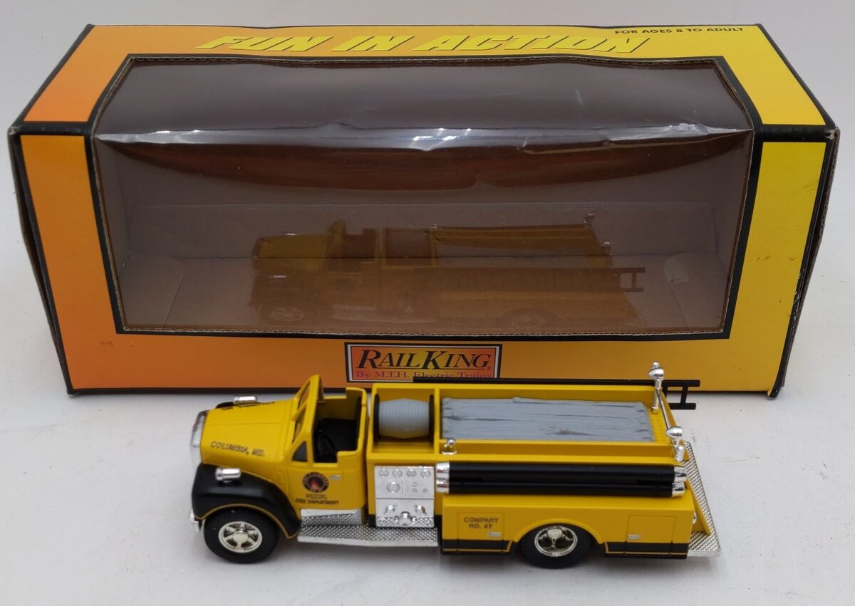 MTH 30-50035 O Scale RailKing Yellow Die-Cast Fire Truck