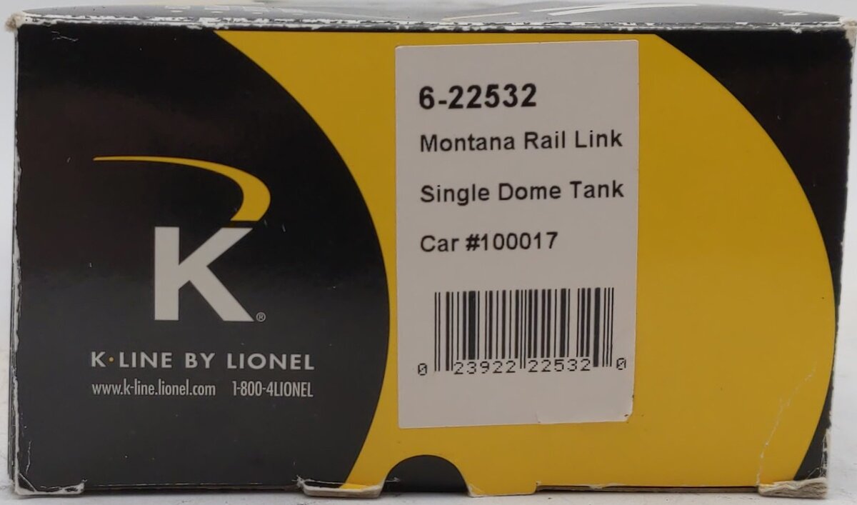 K-Line 6-22532 O Montana Rail Link One-Dome Tank Car #100017
