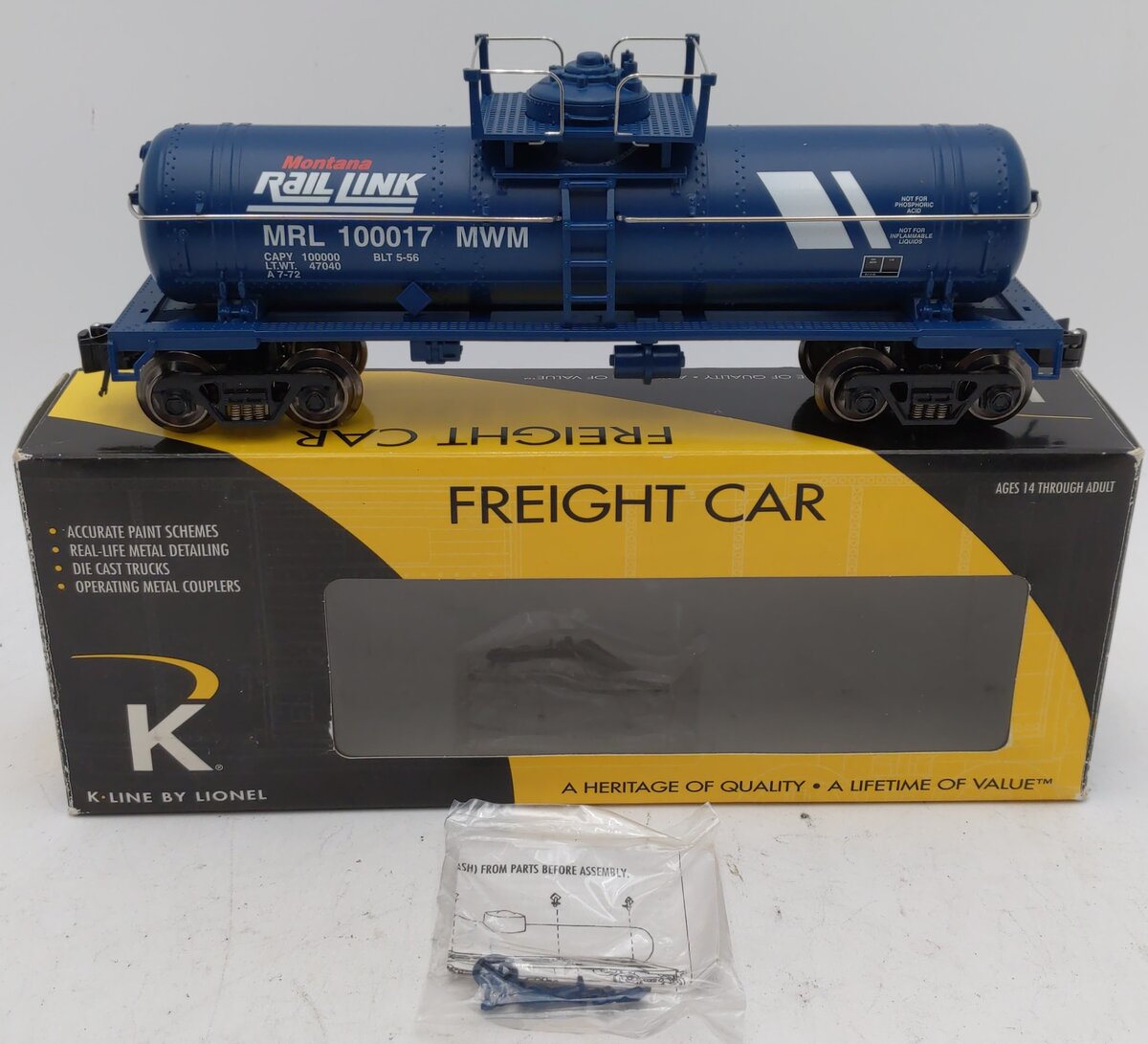 K-Line 6-22532 O Montana Rail Link One-Dome Tank Car #100017