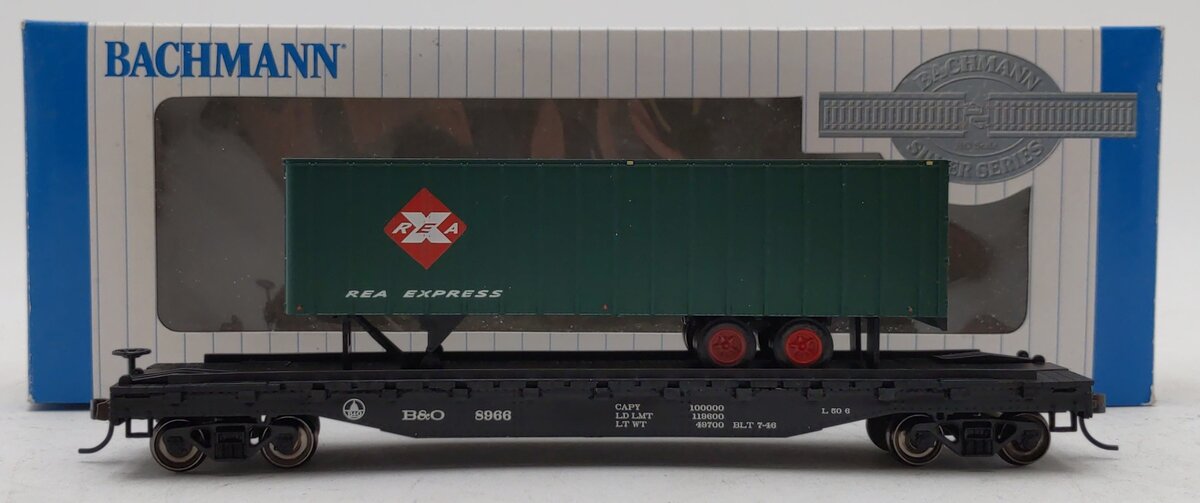 Bachmann 16702 HO Baltimore & Ohio 52' 6" Flatcar w/35' Piggyback Trailer #8966 EX/Box