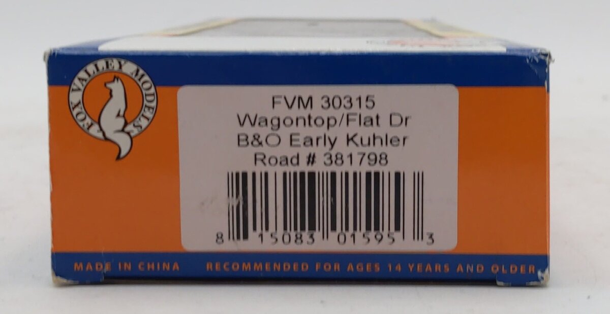 Fox Valley Models 30315 HO Scale Baltimore&Ohio Wagontop/Flat Dr Boxcar #381798