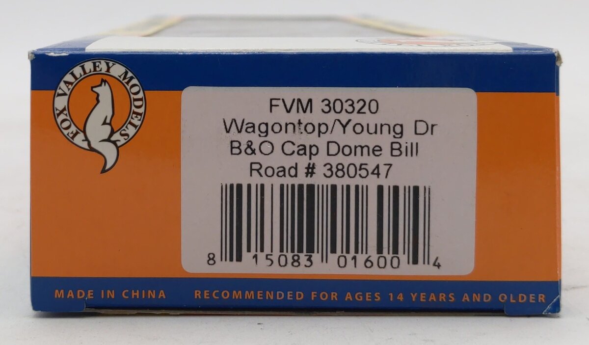 Fox Valley Models 30320 HO B&O Cap Dome Bill Wagontop/Young Door Box Car #380547