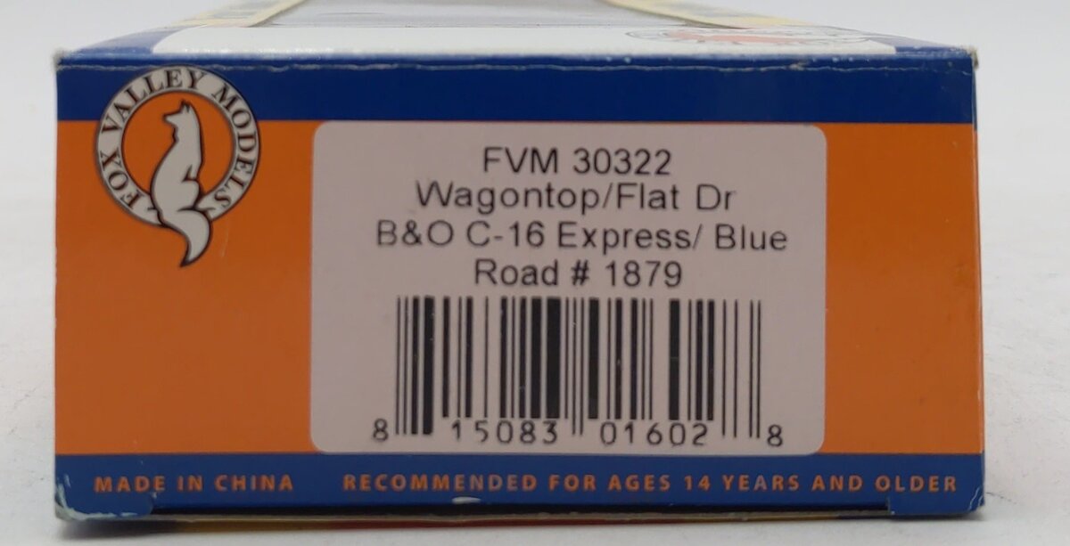 Fox Valley Models 30322 HO Scale B&O Wagontop Flat Dr C-16 Express Box Car #1879
