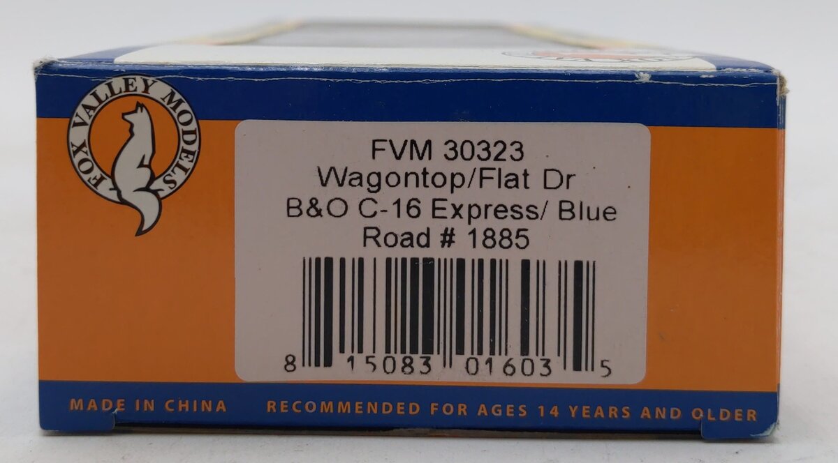 Fox Valley Models 30323 HO Scale B&O Wagontop Flat Dr C-16 Express Box Car #1885