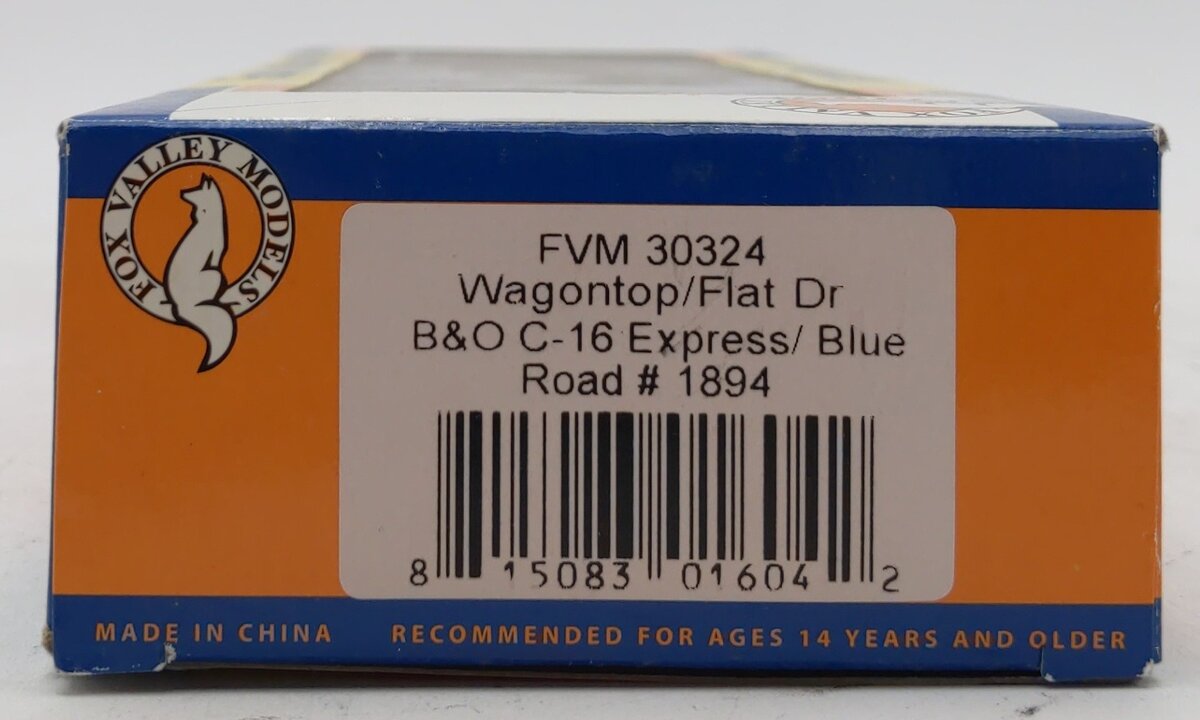 Fox Valley Models 30324 HO Scale B&O Wagontop/Flat Dr C-16 Express Box Car #1894