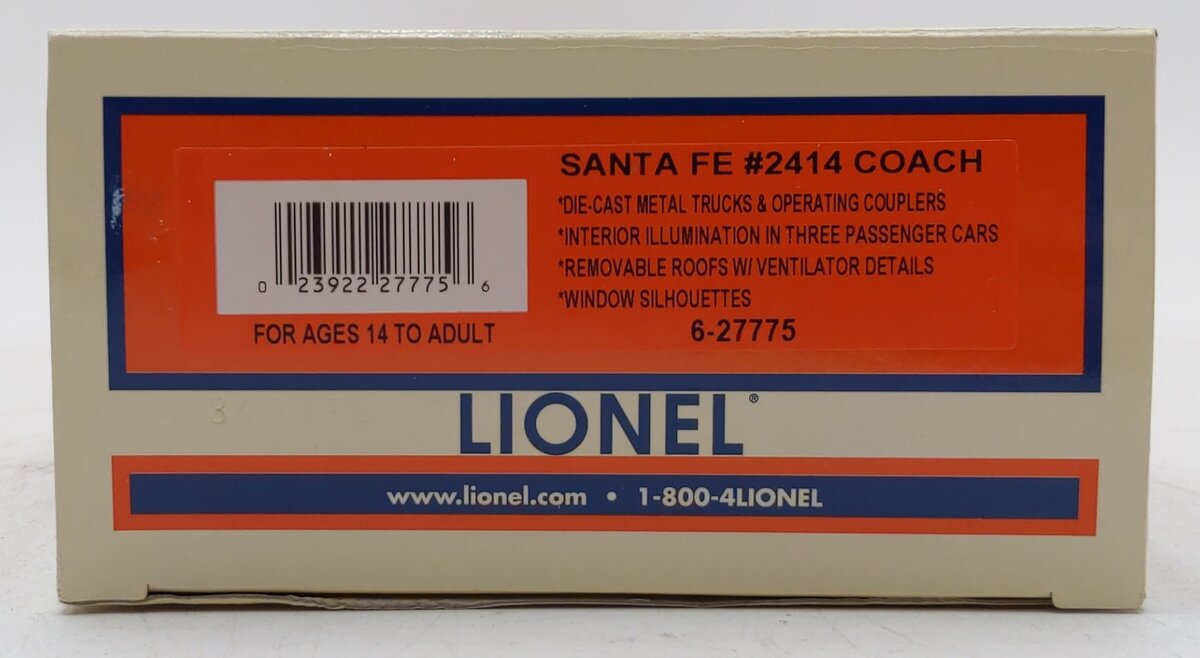 Lionel 6-27775 O Gauge Santa Fe Coach Passenger Car #2414 LN/Box