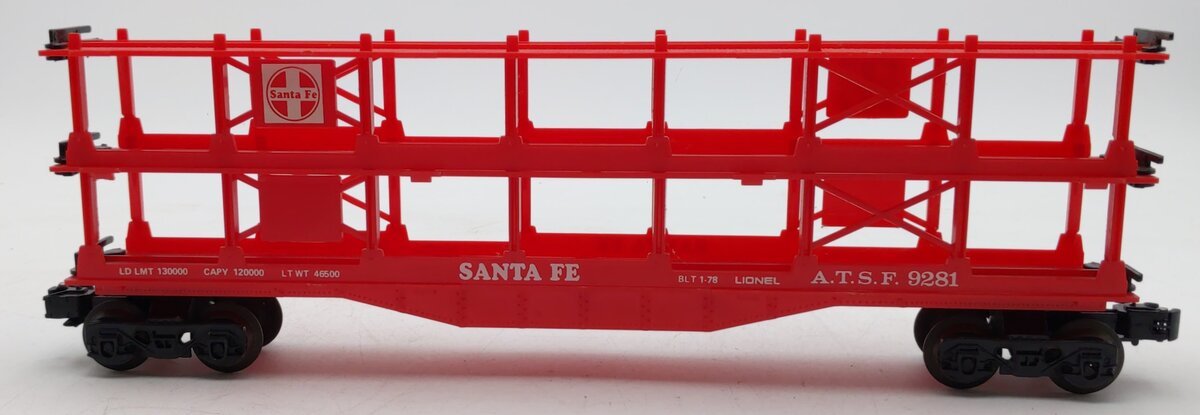 Lionel 6-9281 O Gauge Santa Fe Tri-level Auto Carrier NIB