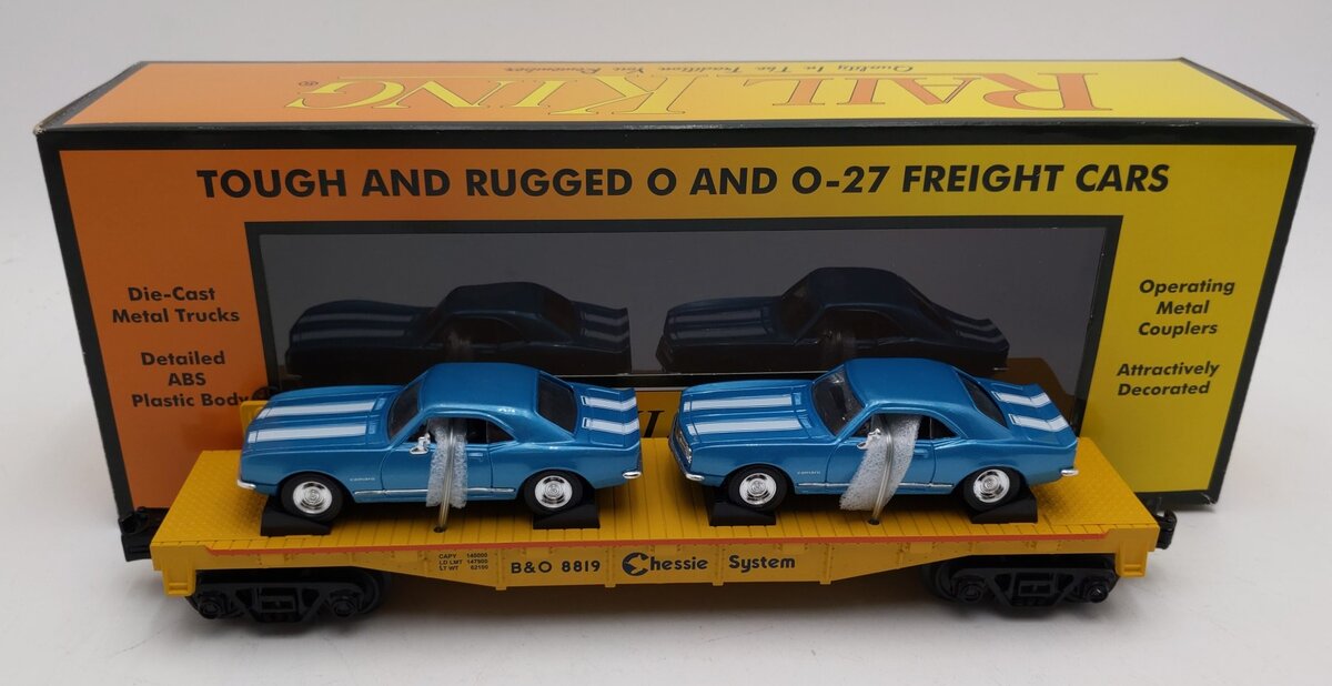 MTH 30-76792 O Chessie Flat Car with 2 1967 Camaros #8819