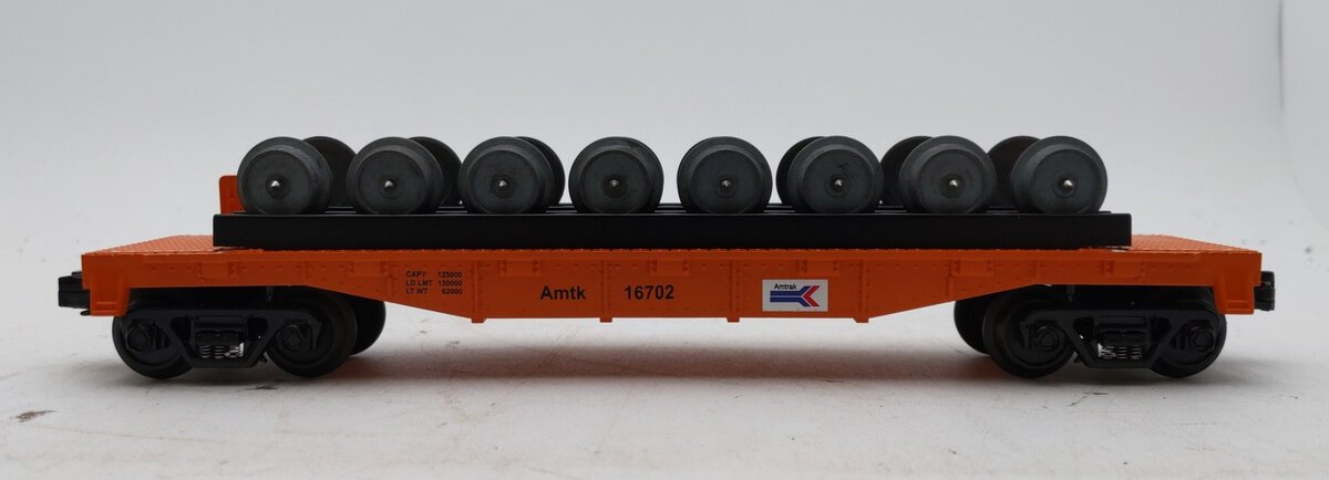 MTH 30-76079 O Amtrak RailKing Flatcar with Wheel Sets #16702 LN/Box