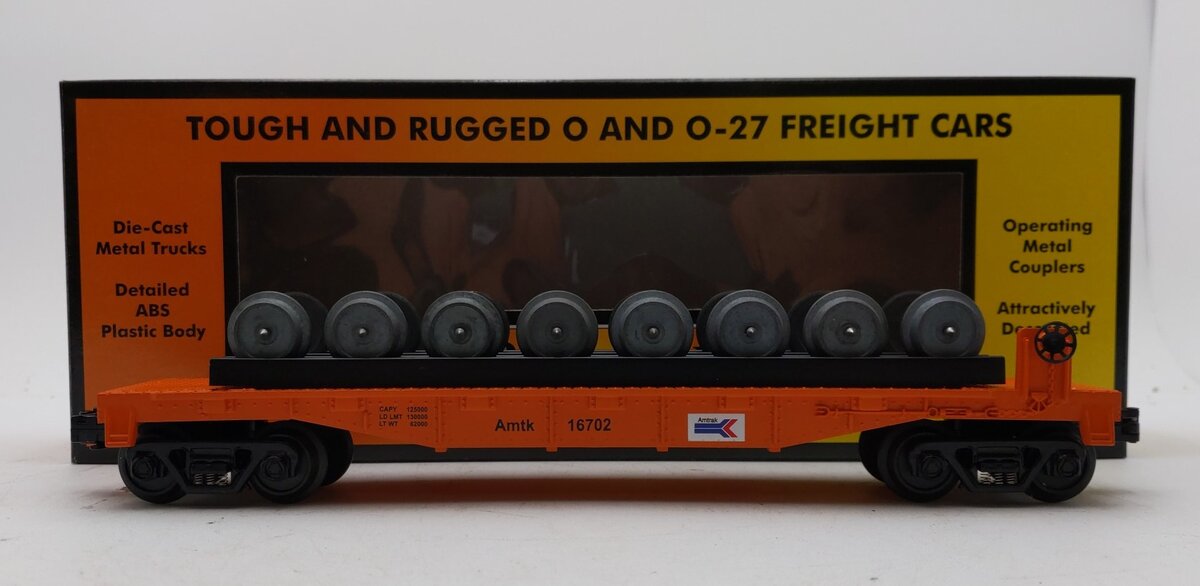 MTH 30-76079 O Amtrak RailKing Flatcar with Wheel Sets #16702 LN/Box