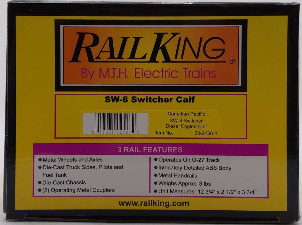 MTH 30-2166-3 O Gauge CP Rail SW8 Calf Diesel Switcher #6706 LN/Box