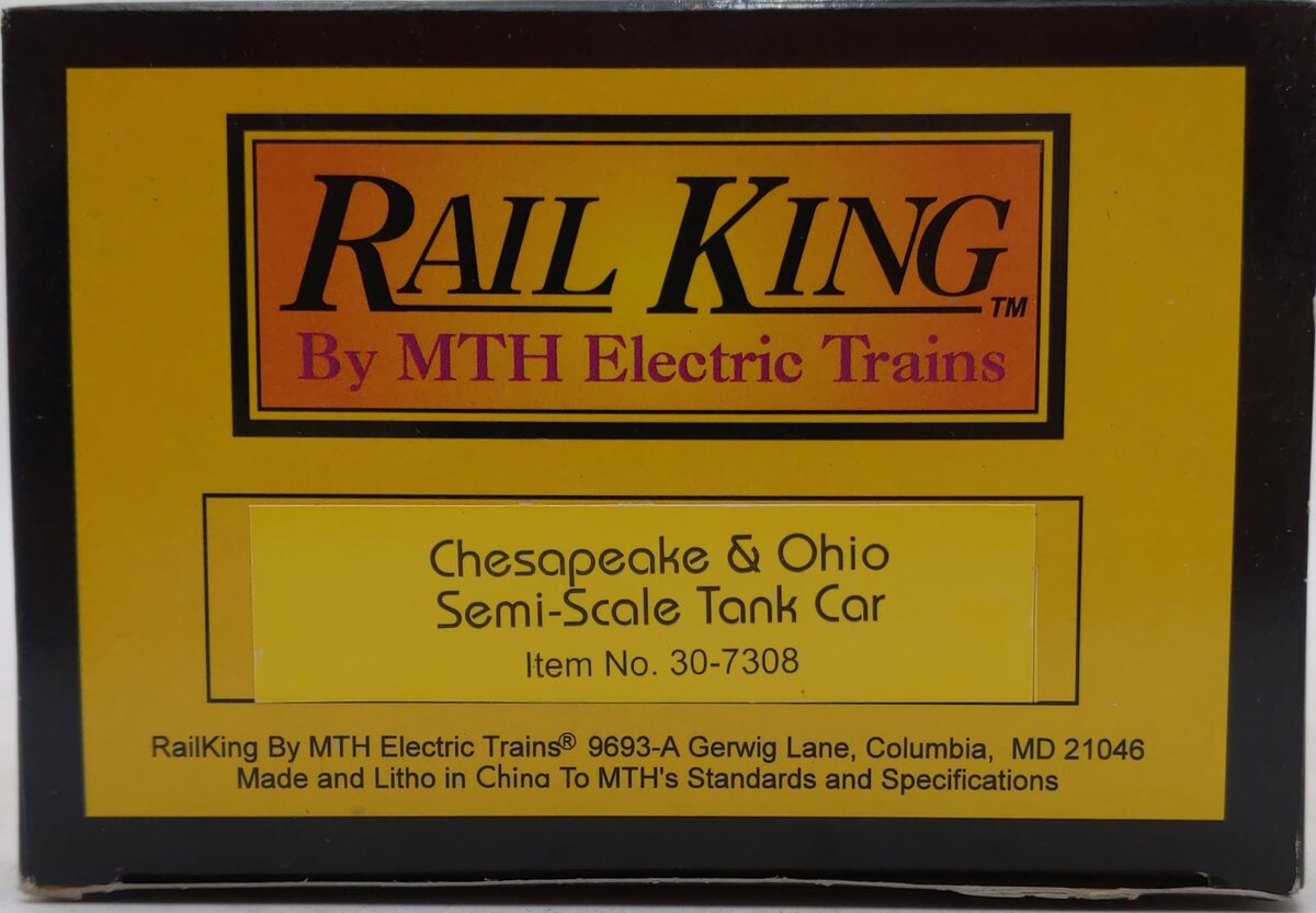 MTH 30-7308 O Gauge Chesapeake & Ohio Semi-Scale Tank Car #4123 LN/Box