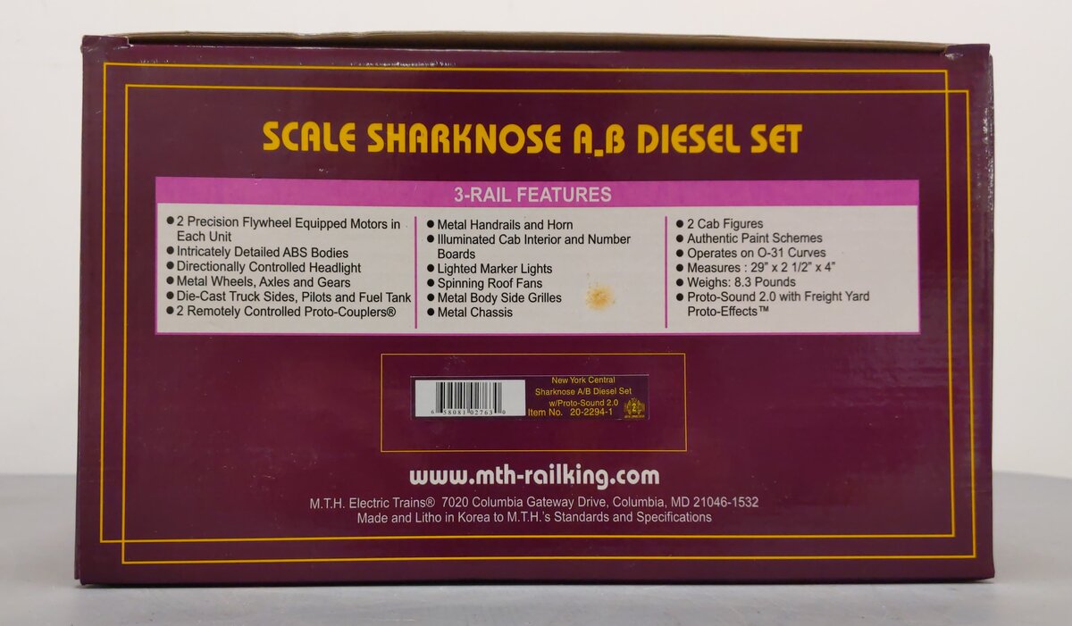 MTH 20-2294-1 NYC Sharknose AB Diesel Engine Set #3818/2702 w/PS2