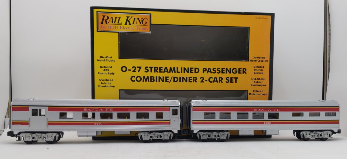 MTH 30-6105 O Santa Fe Streamlined Combo/Diner Set (Set of 2) EX/Box