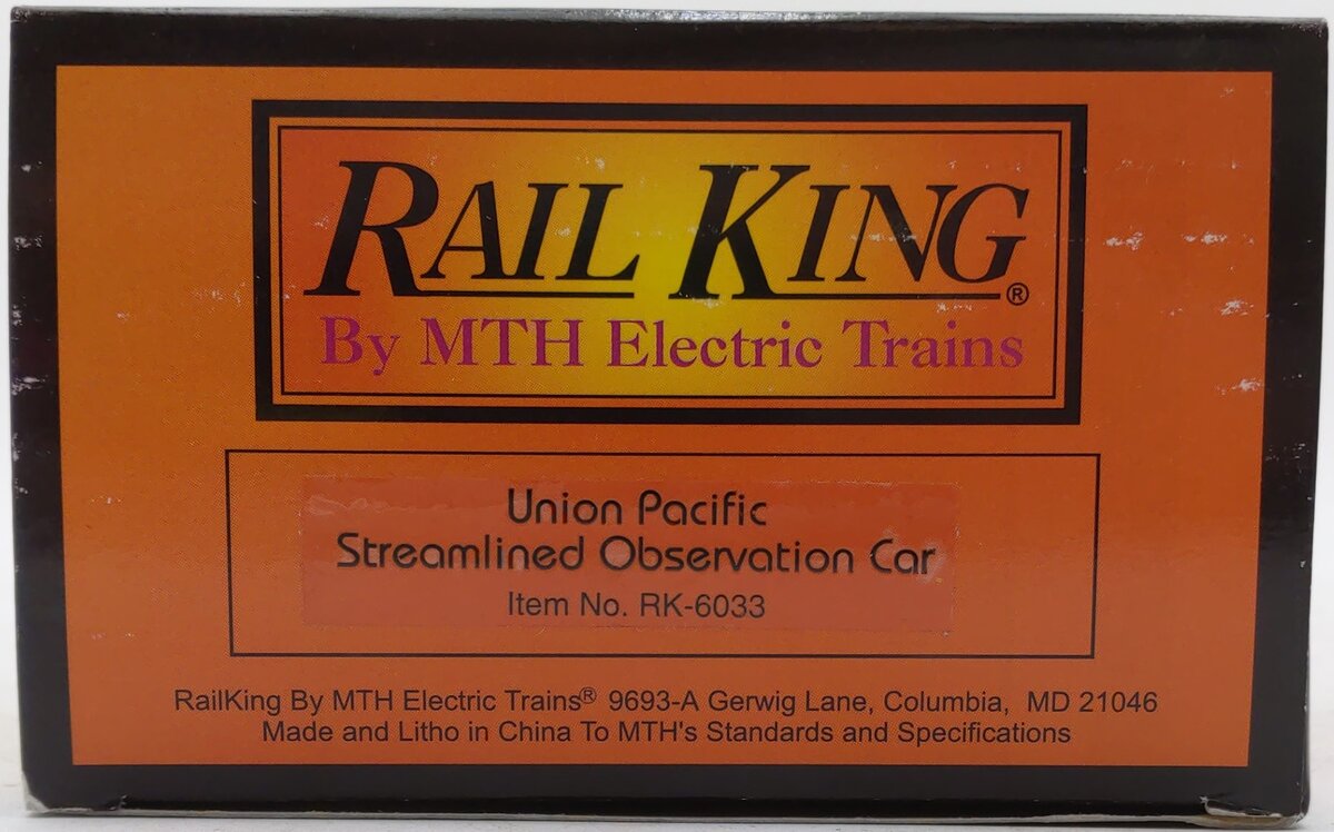 MTH 30-6033 O Gauge Union Pacific Streamlined Observation Car #9356 LN/Box