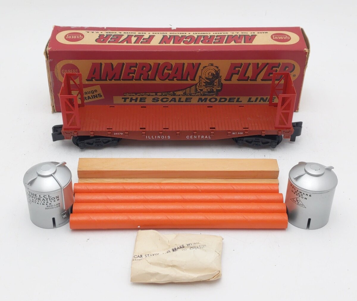 American Flyer 24579 Vintage S Illinois Central Flatcar with Load VG/Box