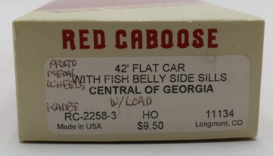 Red Caboose RC-2258-3 HO Custom Central of Georgia 42' Flatcar with Load #11134 EX/Box