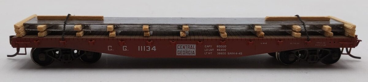 Red Caboose RC-2258-3 HO Custom Central of Georgia 42' Flatcar with Load #11134 EX/Box