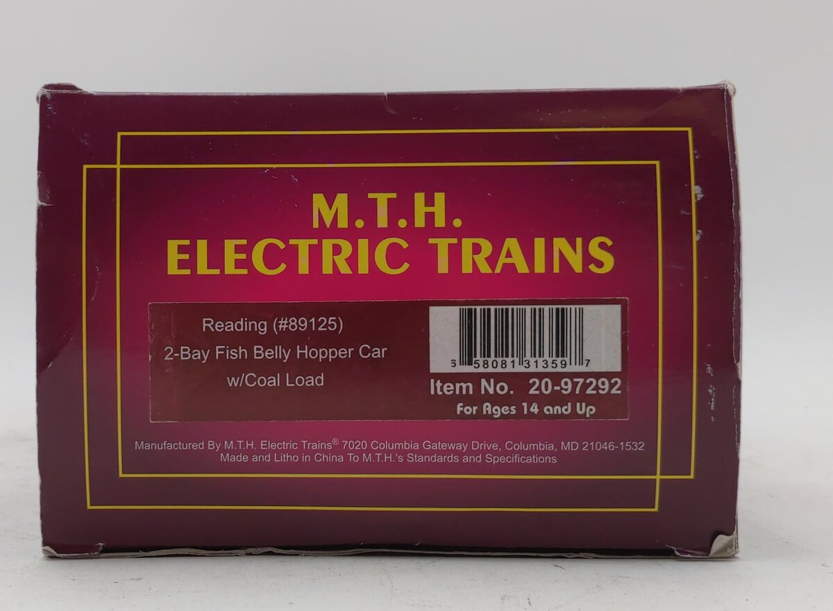 MTH 20-97292 O Reading 2-Bay Fish Belly Hopper Car W/ Coal Load #89125