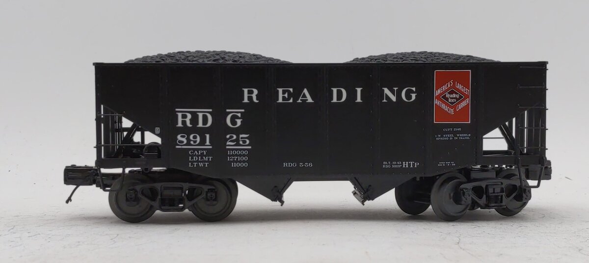 MTH 20-97292 O Reading 2-Bay Fish Belly Hopper Car W/ Coal Load #89125