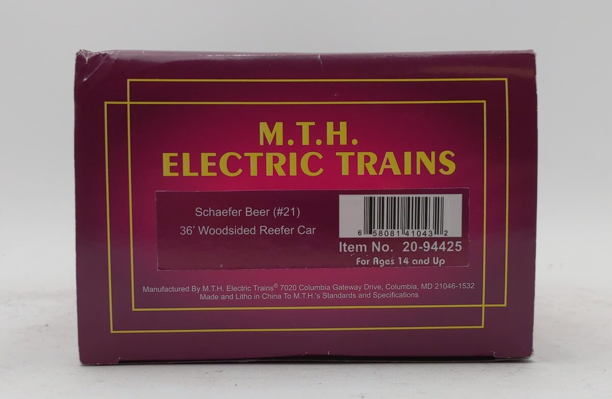 MTH 20-94425 O Scale Schaefer Beer 36' Woodsided Reefer Car #21 LN/Box