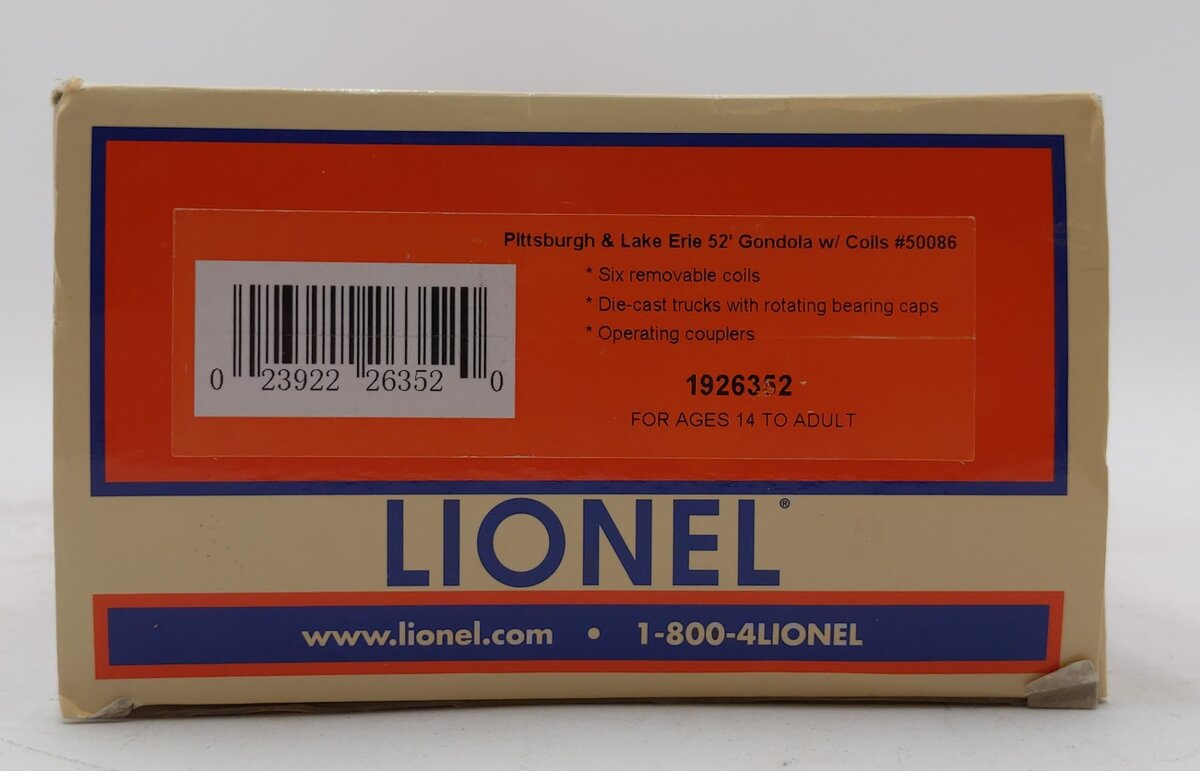 Lionel 1926352 O Pittsburgh and Lake Erie 52' Coil Gondola with Coils #50086