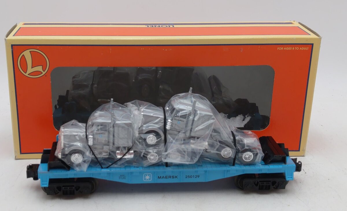 Lionel 6-36091 O Gauge Maersk Flat Car #250129 w/ 2 Diecast Tractors #250129 NIB
