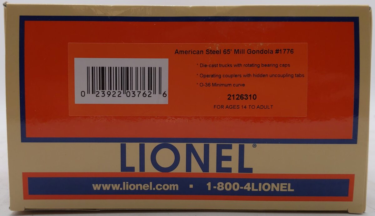 Lionel 2126310 O American Steel 65' Mill Gondola #1776