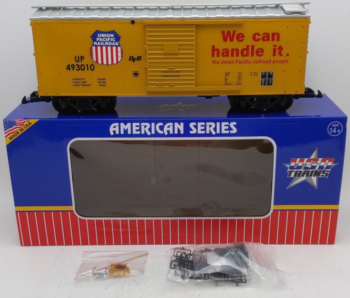 USA Trains R19151A G Union Pacific Yellow/Silver Boxcar #493010