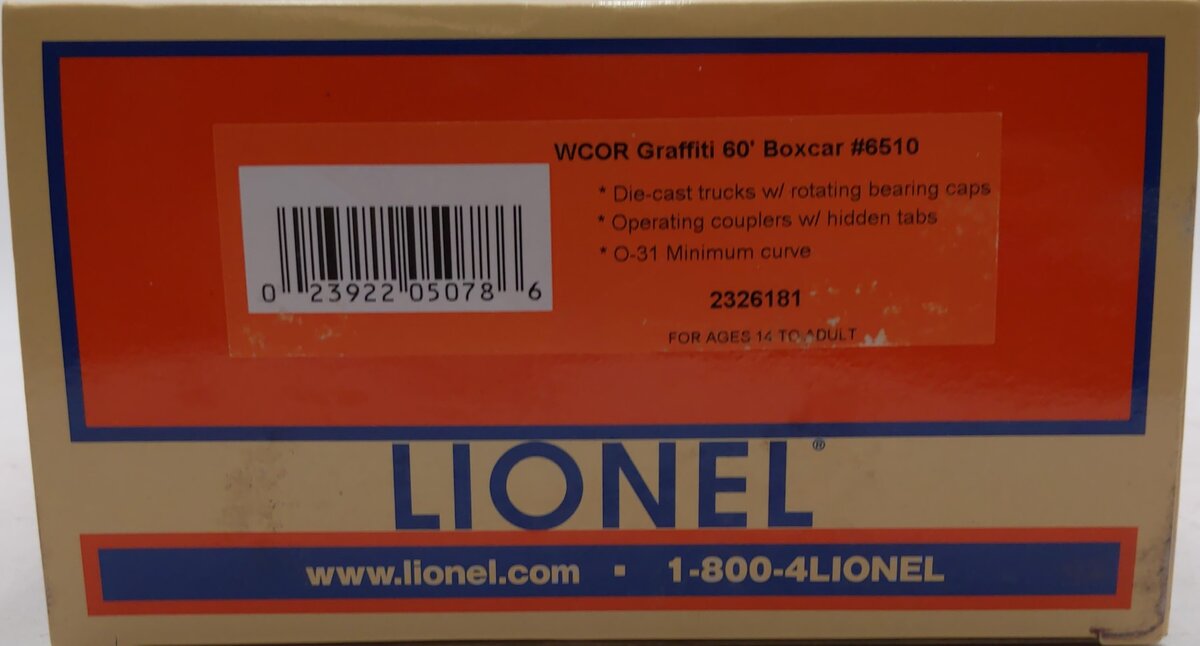 Lionel 2326181 O WCOR Graffiti 60' Boxcar #6510