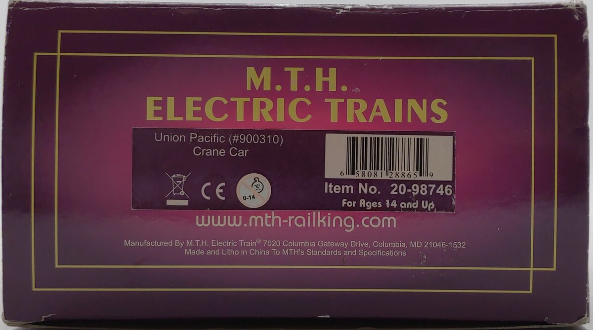 MTH 20-98746 O Scale Union Pacific Crane Car #910006