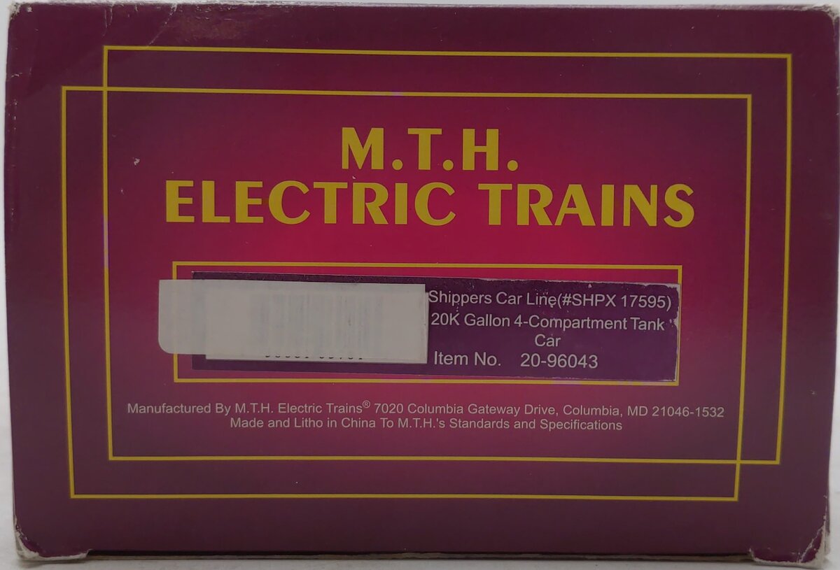 MTH 20-96043 O Shippers Car Line Tank Car #17595 LN/Box