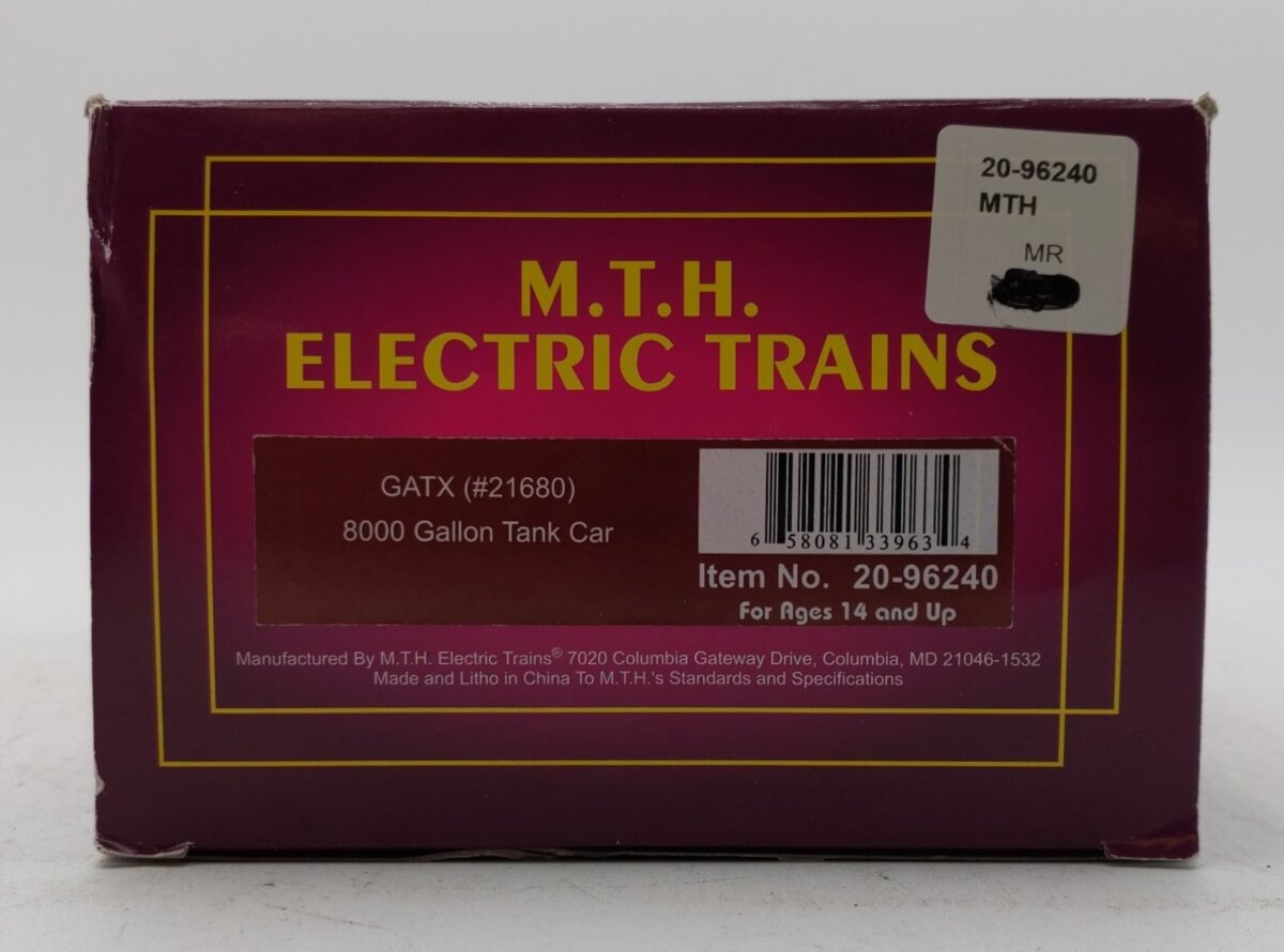 MTH 20-96240 O Gauge GATX 8K Gallon Tank Car #21680