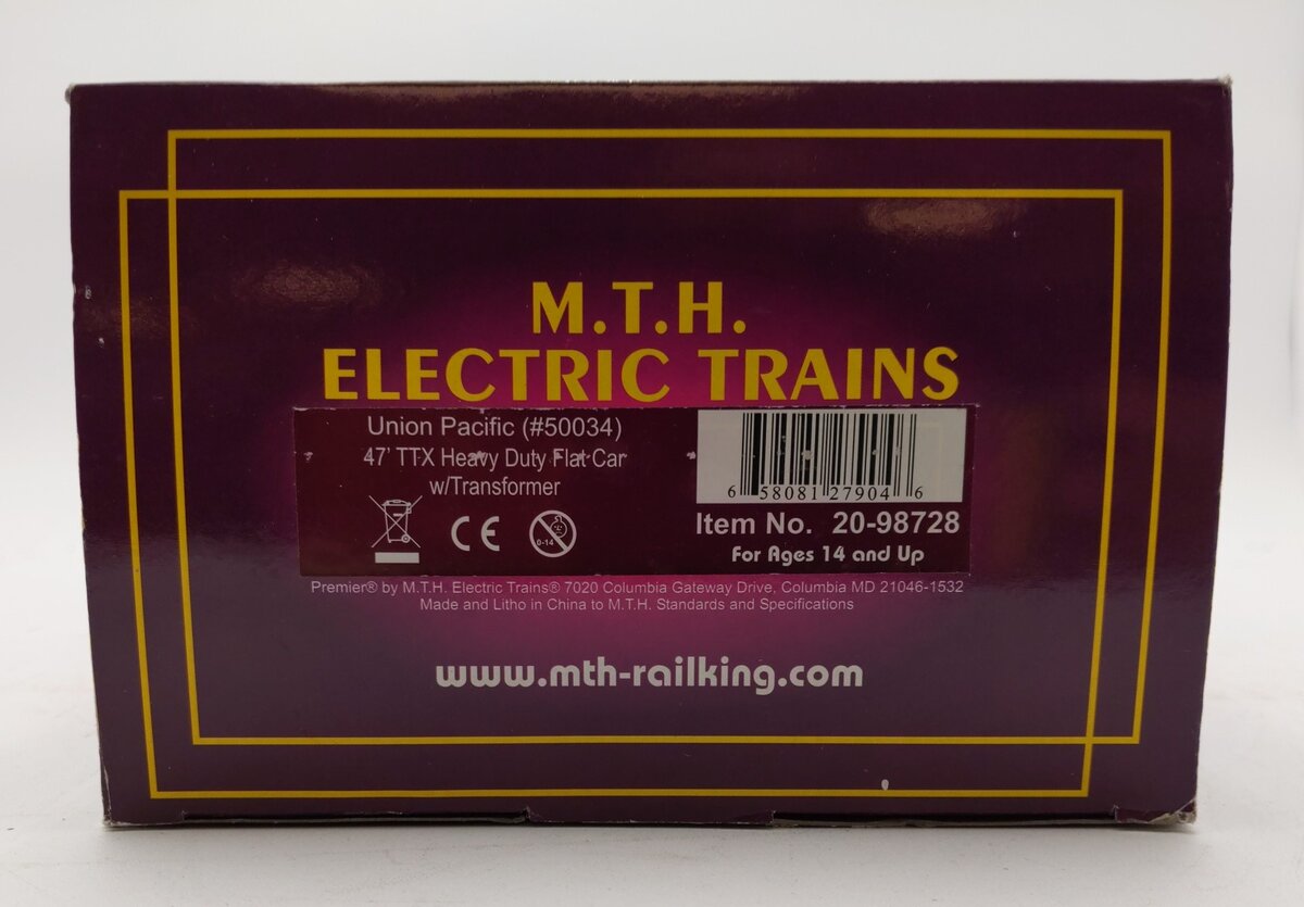 MTH 20-98728 O Gauge Union Pacific 47' TTX Heavy Flatcar w/ Transformer #50034