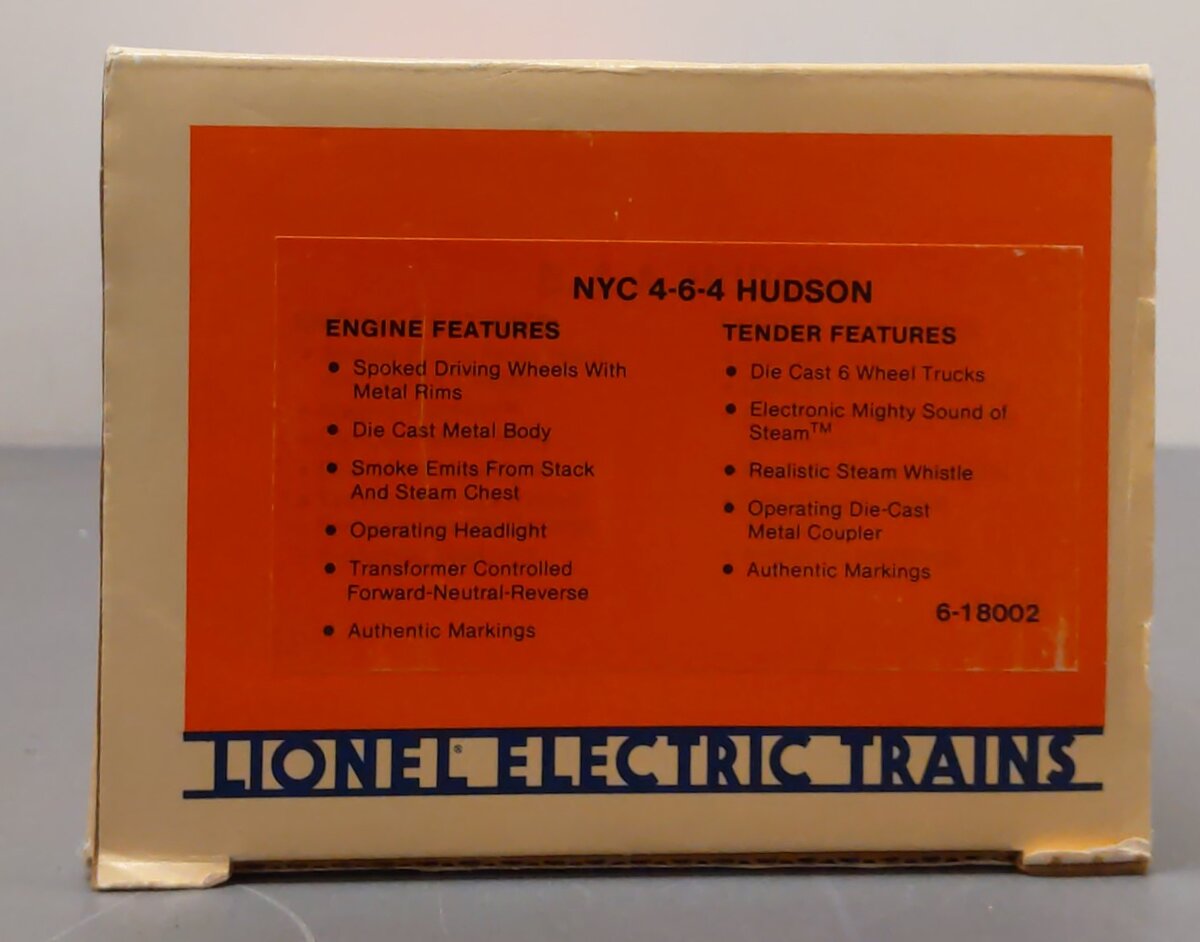 Lionel 6-18002 O New York Central 4-6-4 Hudson Steam Locomotive & Tender #785 EX/Box