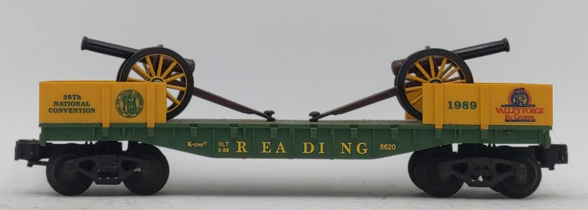 K-Line K6620 O Gauge Reading TCA-1989  Flatcar w/ Civil War Cannons LN/Box
