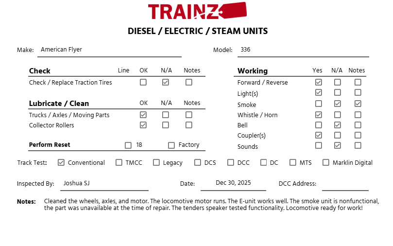 American Flyer 336 S Union Pacific Northern 4-8-4 Steam Locomotive & Tender VG