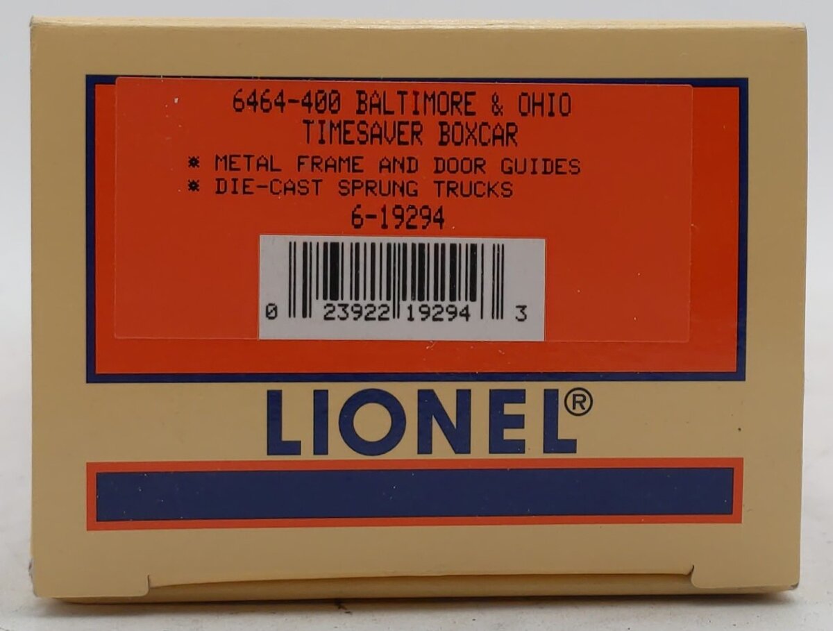 Lionel 6-19294 O Gauge Baltimore & Ohio Timesaver Boxcar # 6464-400 EX/Box