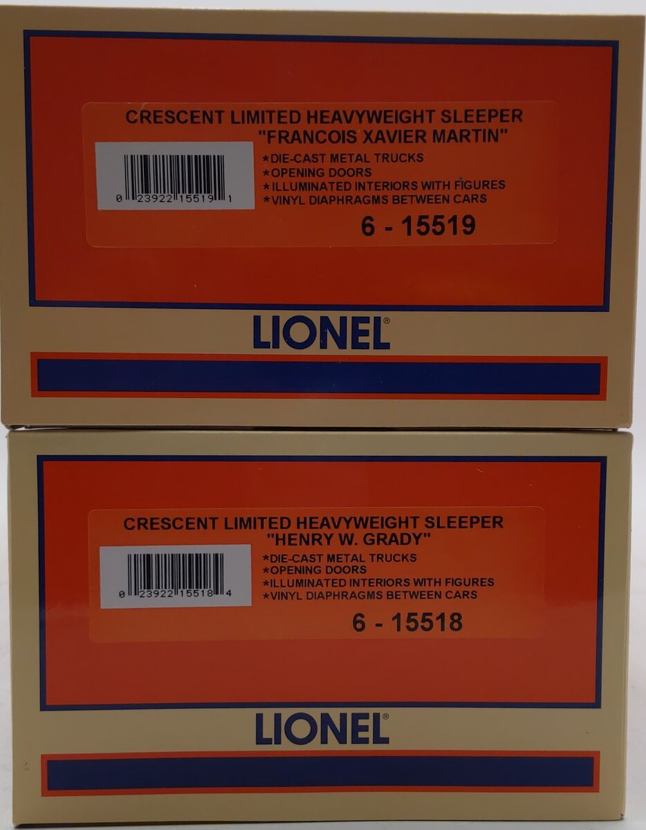 Lionel 6-15517 O Southern Crescent Sleeper Car Set LN/Box