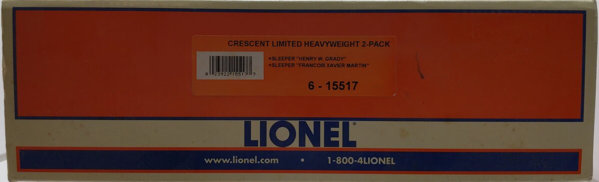 Lionel 6-15517 O Southern Crescent Sleeper Car Set LN/Box