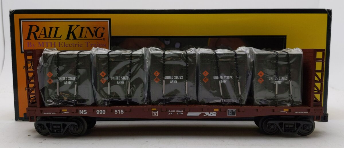 MTH 30-76605 O Norfolk Southern Flat Car w/ Bulkheads & LCL Containers